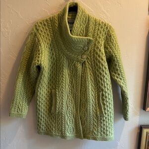 Aran Crafts Green Cable Knit Cardigan
